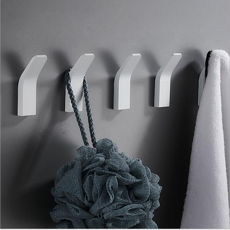 Witte Badkamer Robe Haken Ruimte Aluminium Haken Voor Opknoping Kleding Haak Deur Muur Enkele Haken Badkamer Accessoires Handdoek Haak