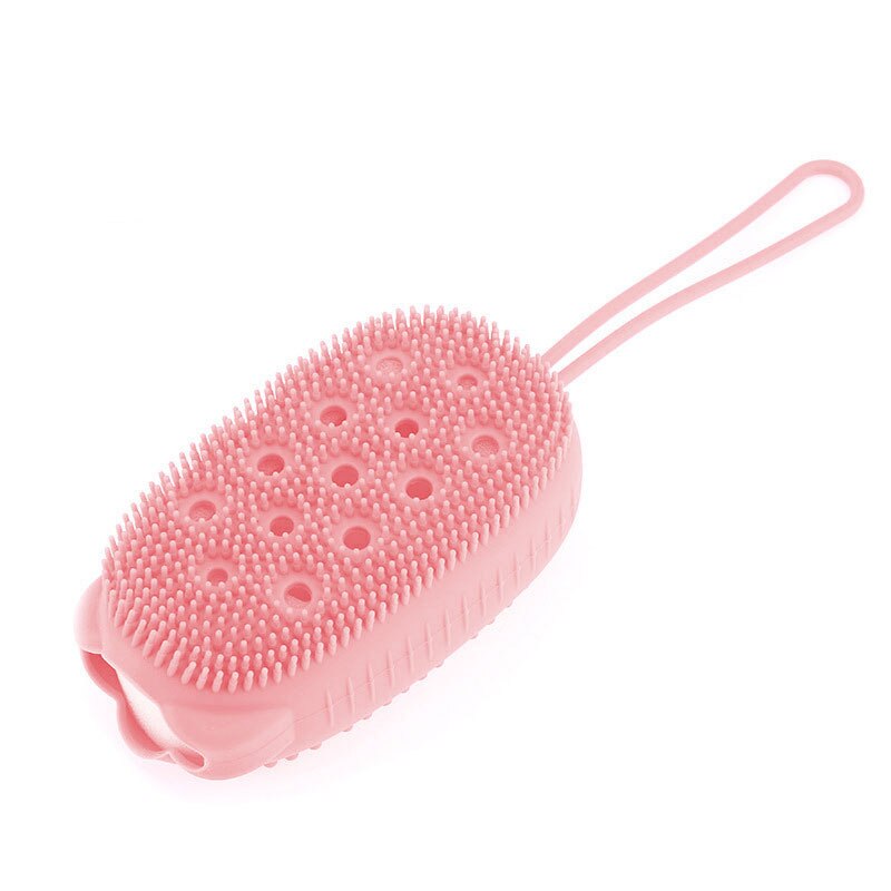 1pc bad børste med krok myk silikon dusjer rengjøring gjørme smussfjerner massasje ryggskrubb dusjer boble giftfrie børster: Rosa