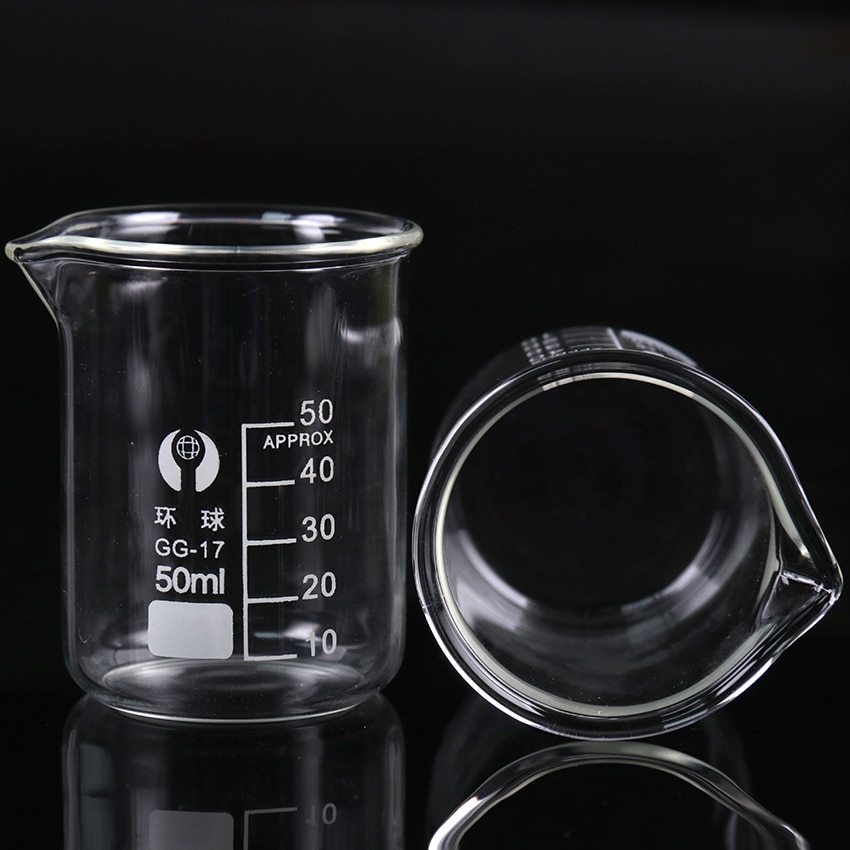 1PC Capacity 50ml Low Form Beaker Chemistry Laboratory Glass Transparent Beaker Flask Thickened With Spout