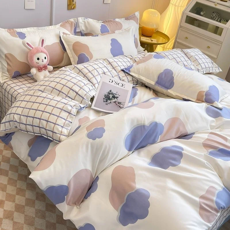 Juego de ropa de cama de cereza para niñas y niños, funda de edredón sin relleno, Sábana plana, funda de almohada, ropa de cama Kawaii