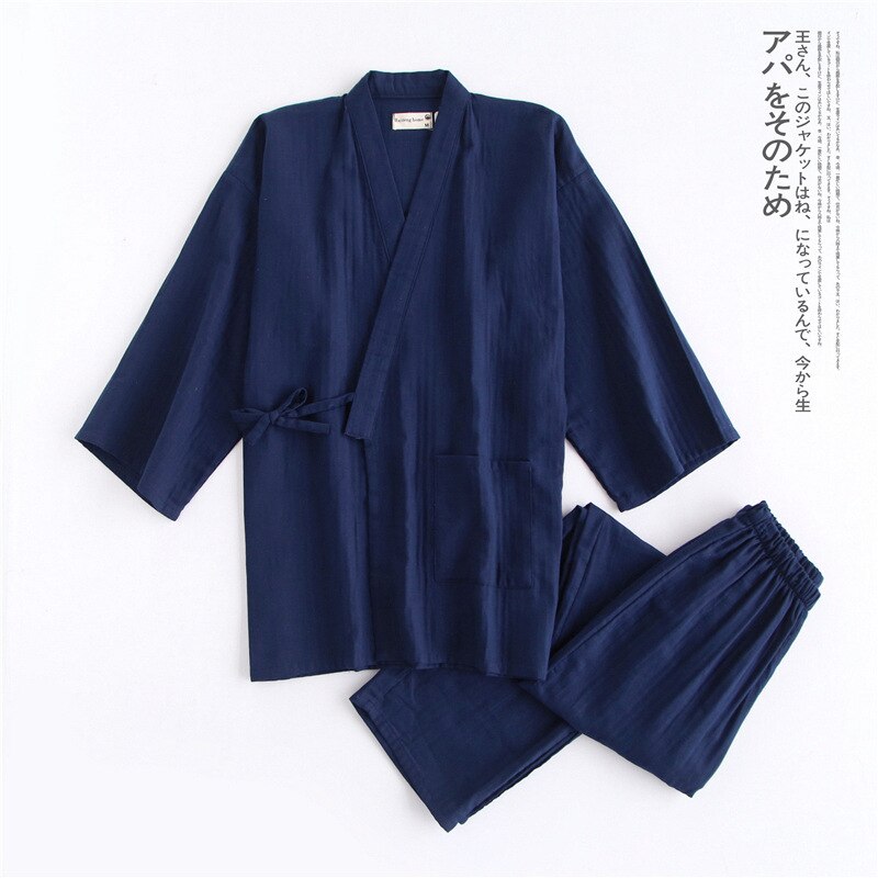 100% Katoen Japanse Stijl Kimono Vest Broek 2 Stuks Set Mannen Nachtkleding Badjas Zachte Thuis Pak Gewaad Nachtkleding Dagelijks casual