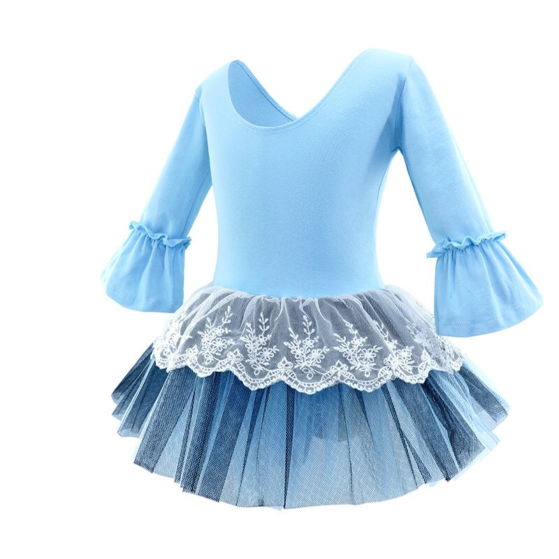 Vestido de tul con tutú de Ballet para niña, leotardo de gimnasia de manga acampanada de encaje multicapa, leotardo de Ballet para niña bailarina 3/4: 130   120-130cm