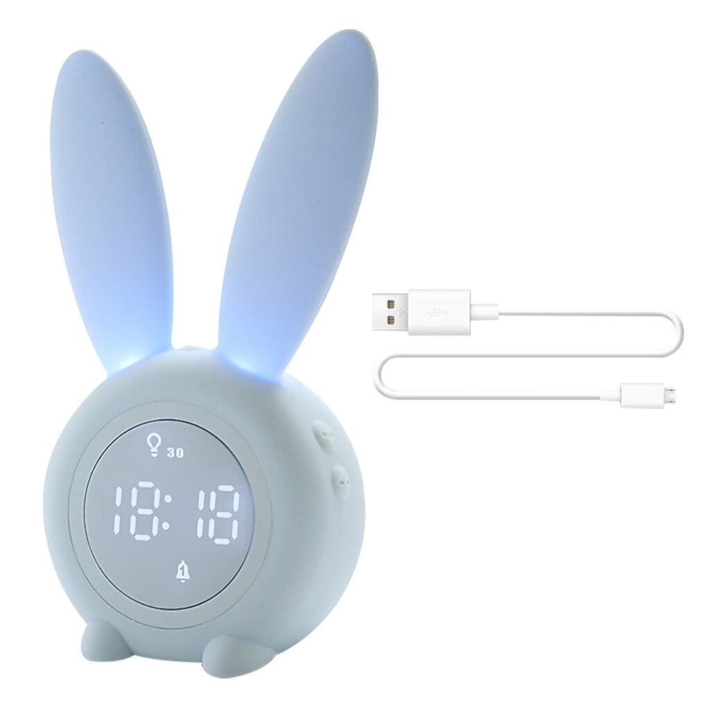 Alarm Clock Rabbit Alarm Clock Led Digital Snooze Cartoon USB Electronic Clock Timed LED Night Light Dinosaur Clock: A-blue