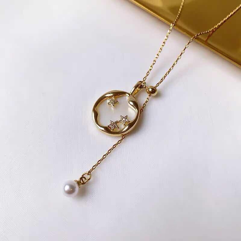 Star Rhinestone Round Pendants Necklaces for Women Clavicle Chain Lady Feminino Collar Necklace Peal Choker Jewelry
