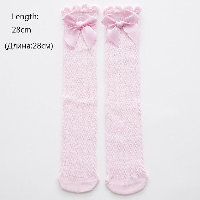 Lente Herfst Baby Lange Buis Sokken Mooie Zoete Twist Vlinder Knoop Kant Puur katoen Baby meisje Kniehoge Sokken: pink 28