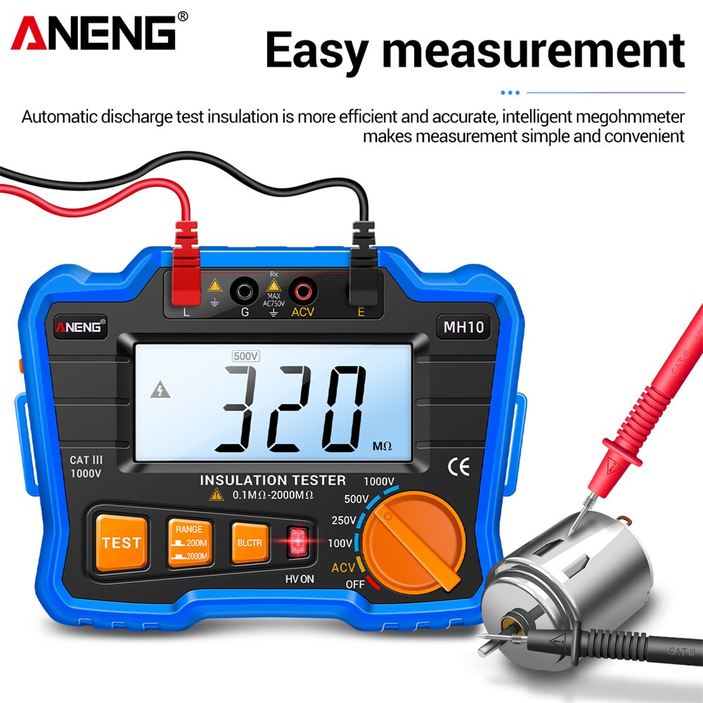 ANENG MH10 HD Digital Insulation Resistance Megger Tester 1000V Megometer Megohmmeter Ohm Test Auto Range Backlight Meter