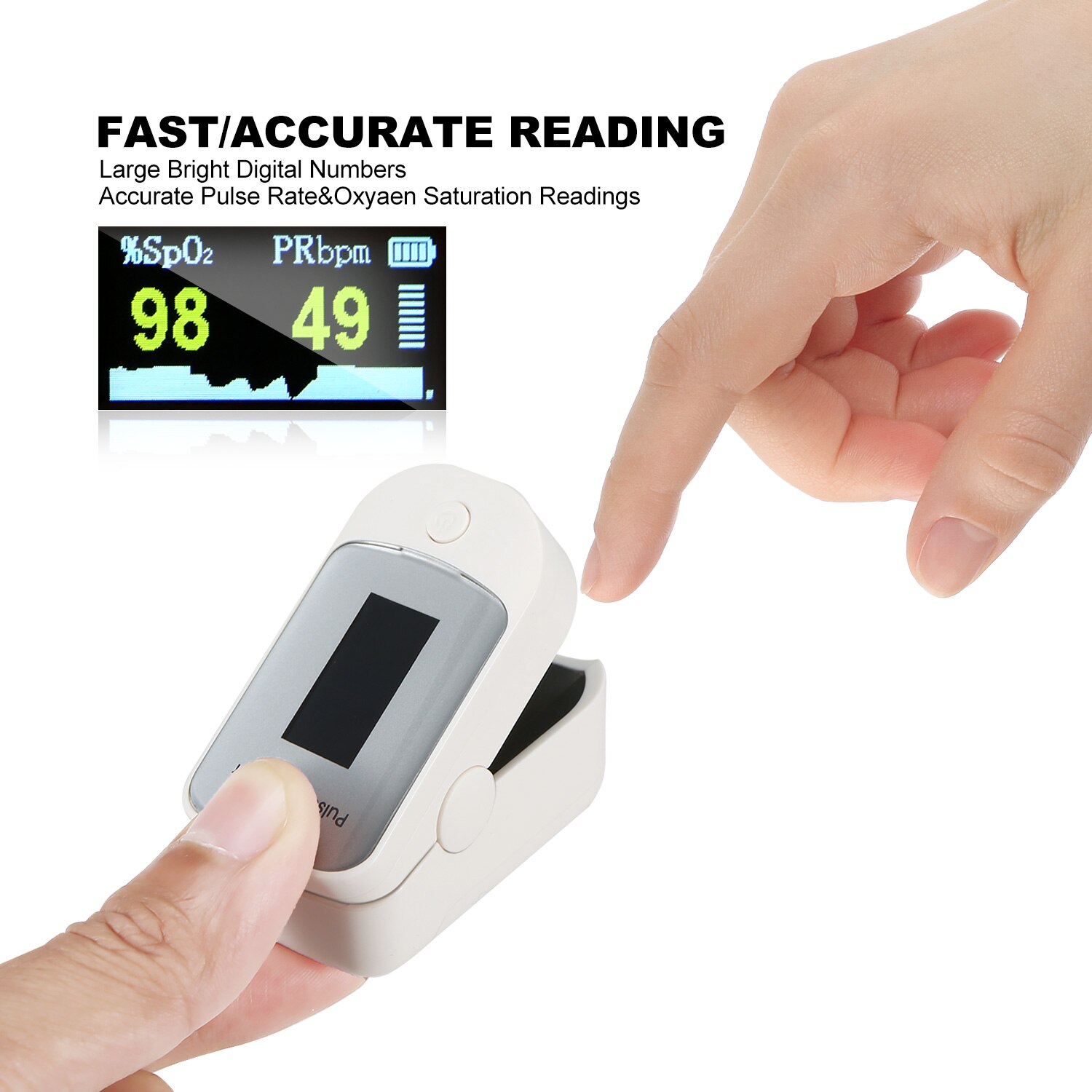 Fingertip Pulse Oximeter Display SPO2 Pulse Rate Measurement Auto Power Off Within 5S