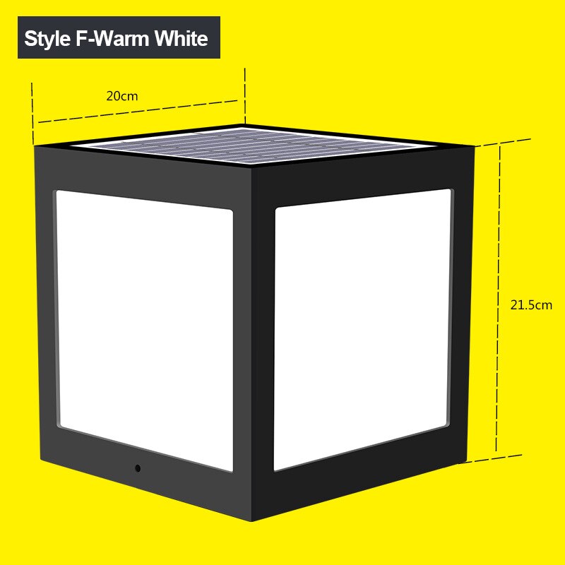 Solar Column Courtyard Light Garden Villa Square Head Sun Power Outdoor Led Lamp Waterproof Rural Landscape for Gate Street: Style F Warm White
