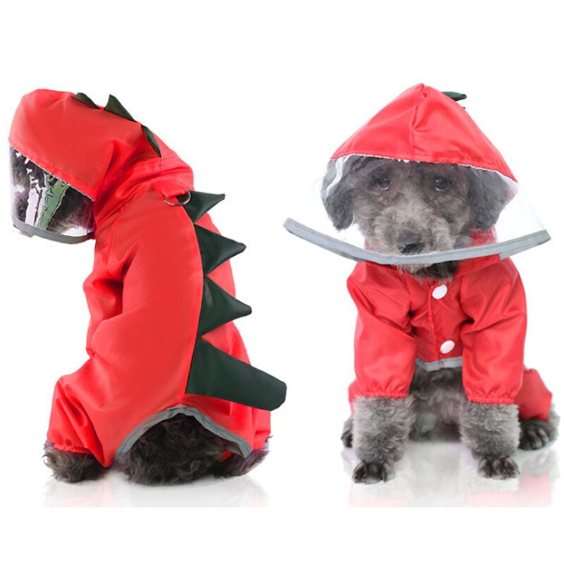Chubasquero reflectante para perro, ropa impermeable para mascotas, disfraz de dinosaurio para perros pequeños y grandes, abrigo de lluvia para perros, Mono para exteriores, capa de Labrador: red / L