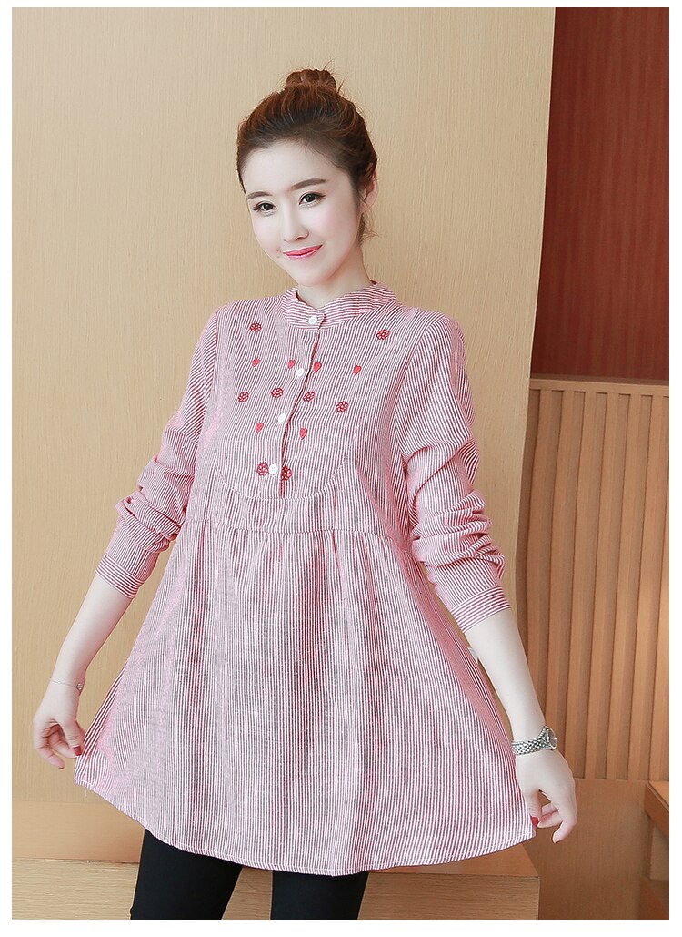 Envsoll-Blusa de maternidad coreana para mujeres embarazadas, ropa de maternidad, camisa a rayas, suelta, de manga larga, Tops de embarazo, Gravida,