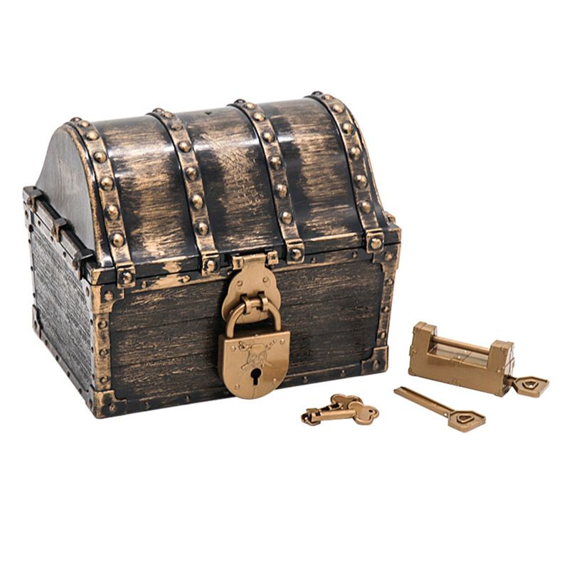 Pirate Treasure Chest Pirate Box With 2 Locks Party Favors Kids Toy Boy GXMB