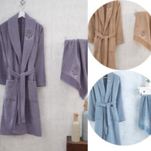 100% Katoen Badjas En Handdoek Set Lange Dikke Badstof Voor Man Bad Zachte Ontspannen Dressing Gown Bruidsmeisje Gewaden Absorberende Size M/L Kimono-badjas voor de winter Herfstkleur Maat L / M