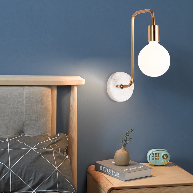 Nordic moderne led wandlamp slaapkamer decor marmeren muur scone bed verlichting e27 lichtpunt woonkamer wandlamp rose goud
