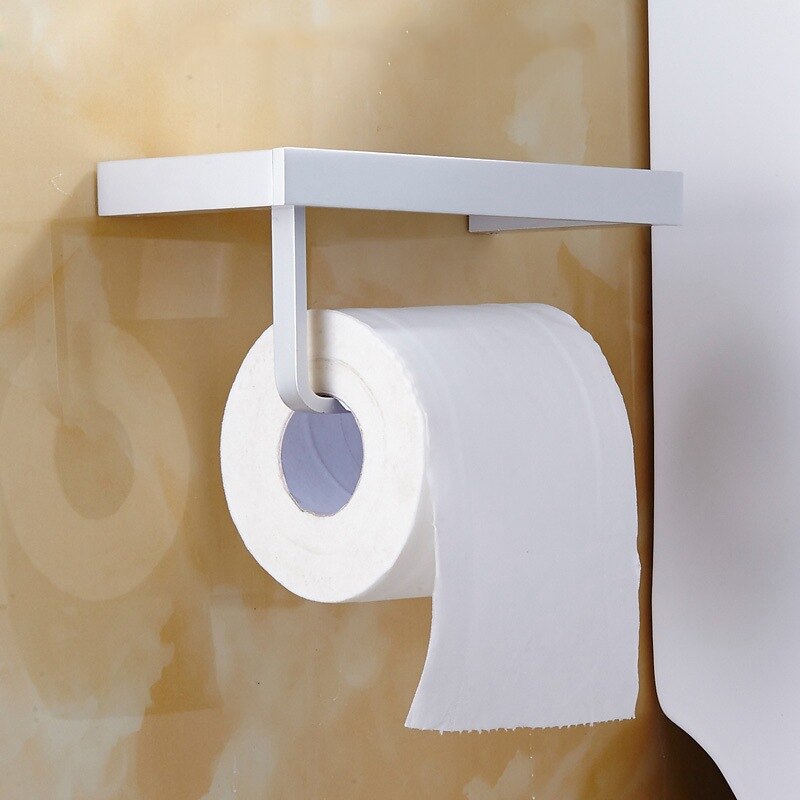 1PC White Toilet Paper Holder Aluminum Tissue Paper Holder Bathroom Roll Dispenser With Phone Storage Wall Mount