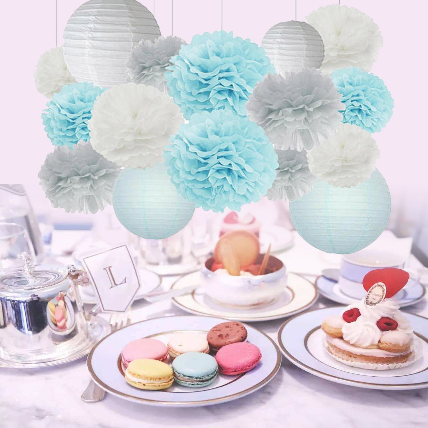 Home Store Wedding Festival Party Round Flower Shape Paper Lanterns Hanging DIY Craft Decorations Set