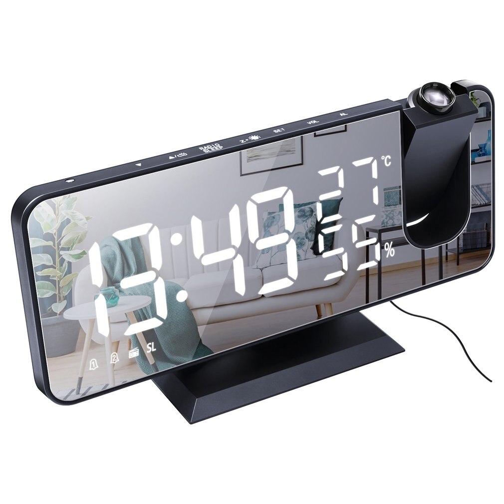 LED Large Screen Display Temperature And Humidity Electronic Clock Radio Multifunctional Projection Alarm Clock