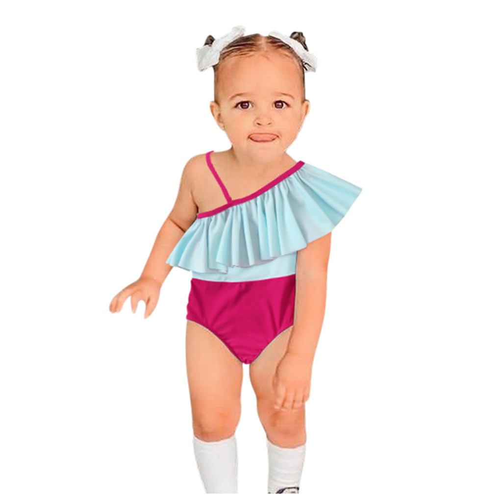 Trajes de baño de una pieza para niñas, trajes de baño de piña para niñas, trajes de baño de verano , trajes de baño para la playa # D: Hot Pink / 110