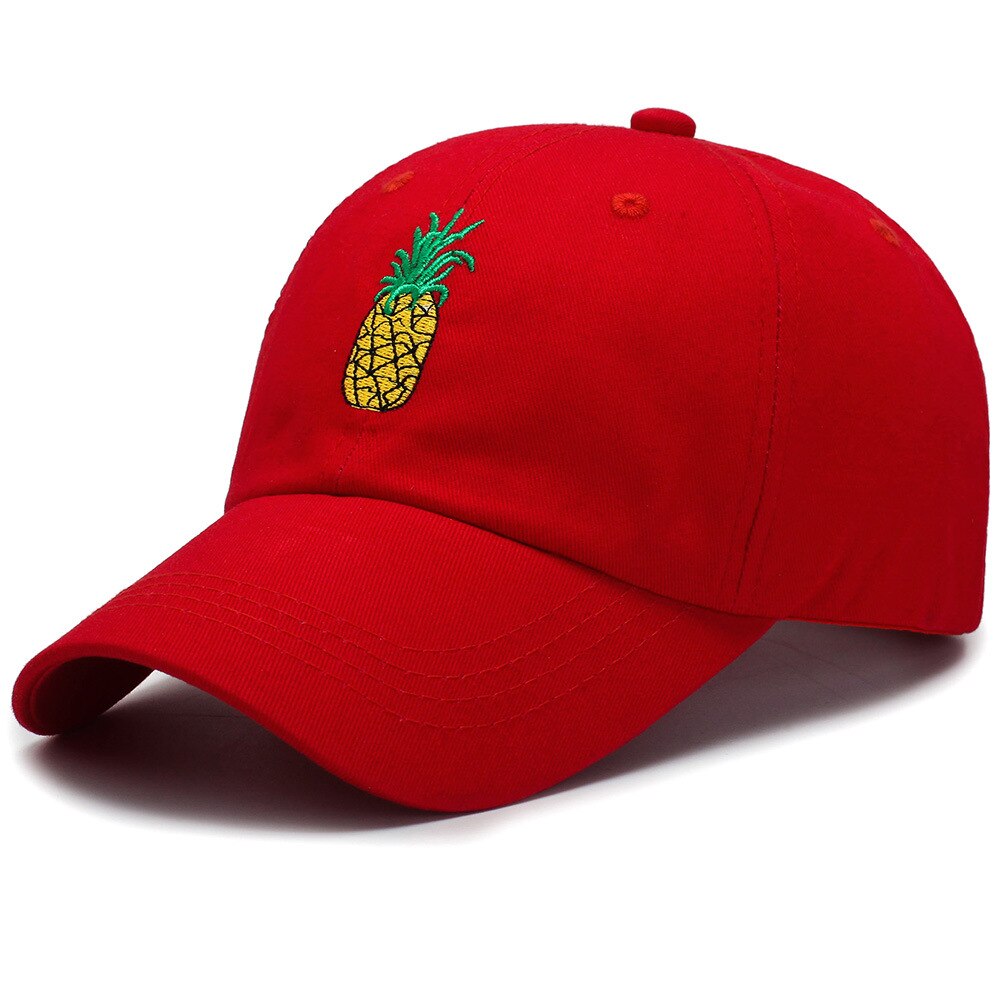 Pineapple Embroidery Baseball Cap Cotton 100% Hipster Hat Fruit Pineapple Dad Hat Hip Hop Cotton Snapback Cap hats: red