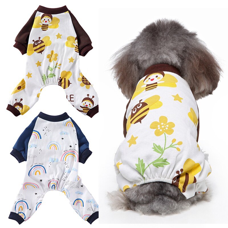 Novo adorável arco-íris imprimir roupas para cães pijamas roupas quentes chihuahua pet filhote de cachorro roupas macacão para cachorro de estimação cachorro