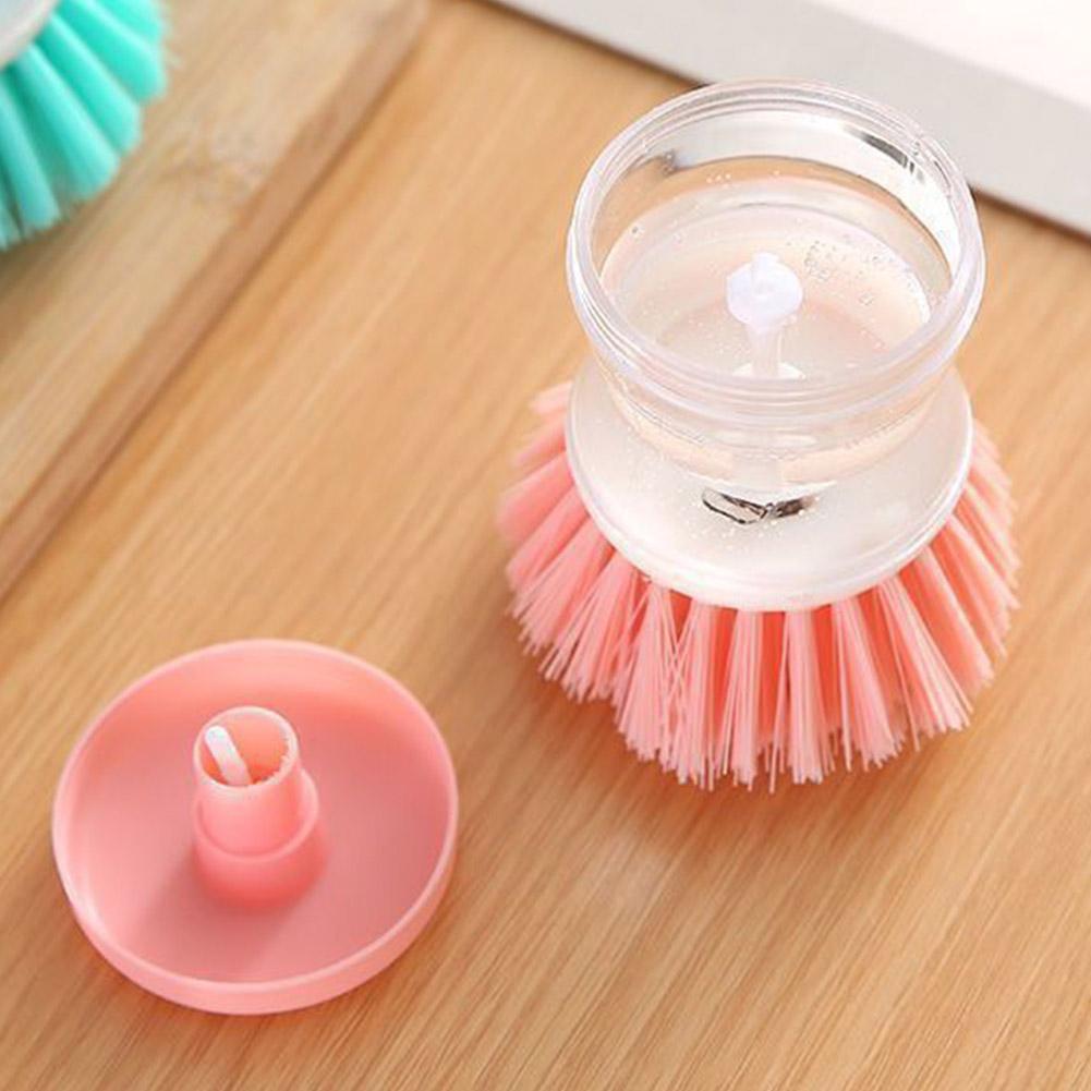 Cepillo para lavar platos y ollas de cocina con dispensador de llenado de líquido al presionar no daña la sartén, dispensador automático de cepillo de limpieza
