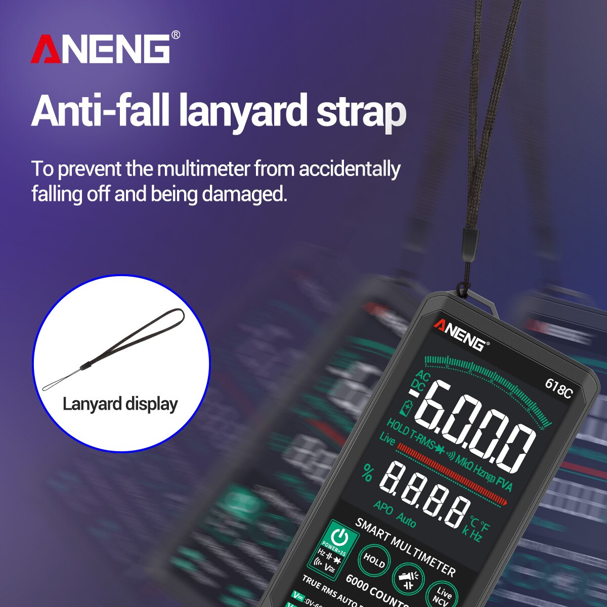 digital multimeter kontinuitet true rms bakgrunnsbelyst autoranging multimeter ac / dc spenningstester kapasitansmåler