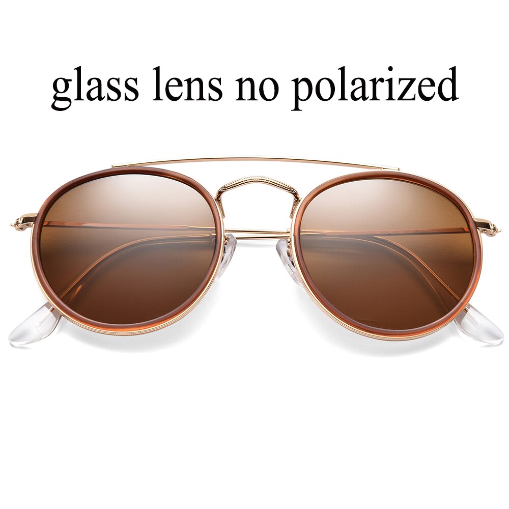 vintage round double bridge sunglasses men women 51mm glass mirror or plastic lens polarized brand style UV400: brown glass