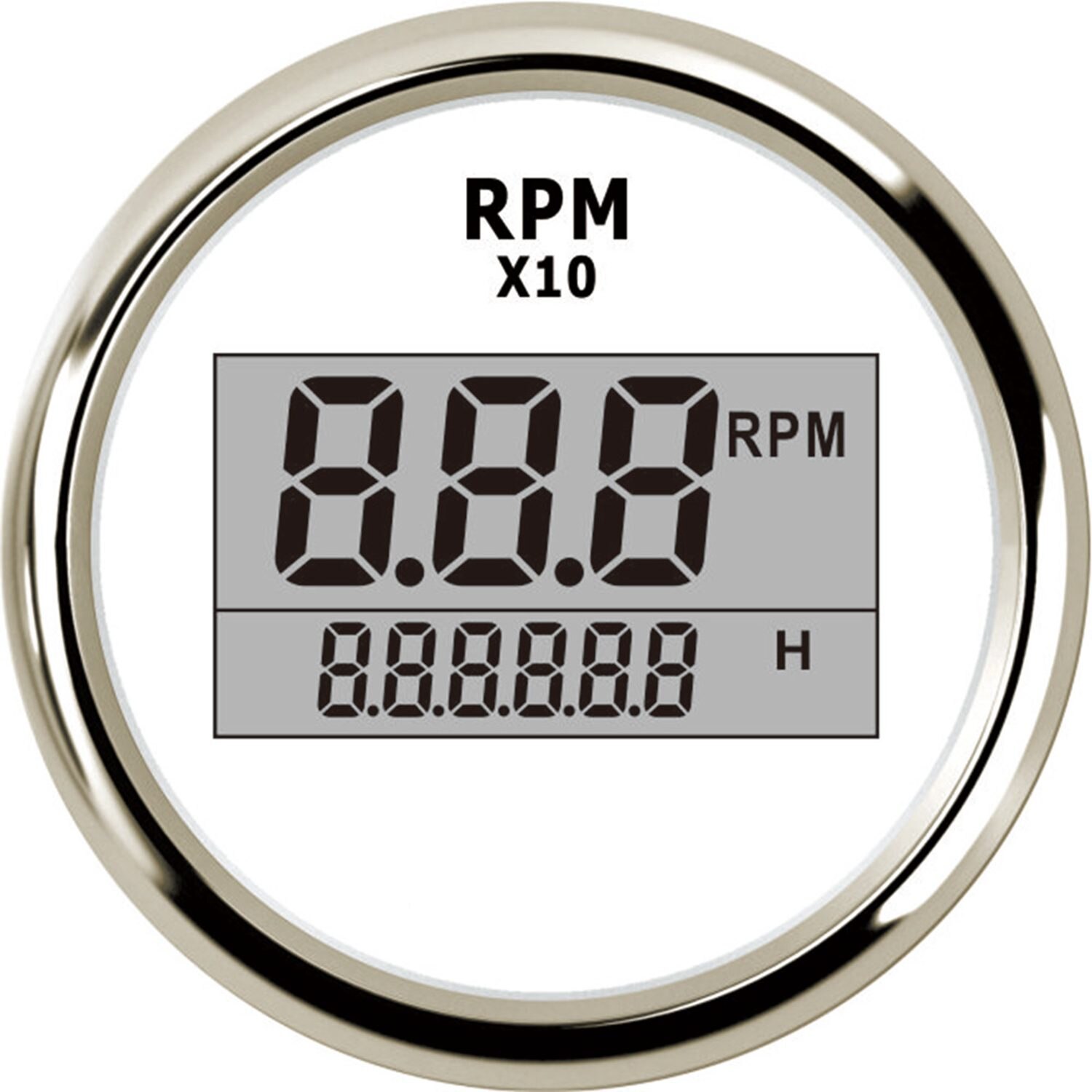 52mm Waterproof Digital Tachometer Car Truck Marine Boat REV Counter RPM Gauge with Hour Meter 9990RPM: Silver White