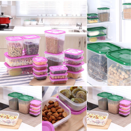 17x Plastic Pantry Organizer Bins Kitchen Plastic Food Storage Tank Sealpot Box