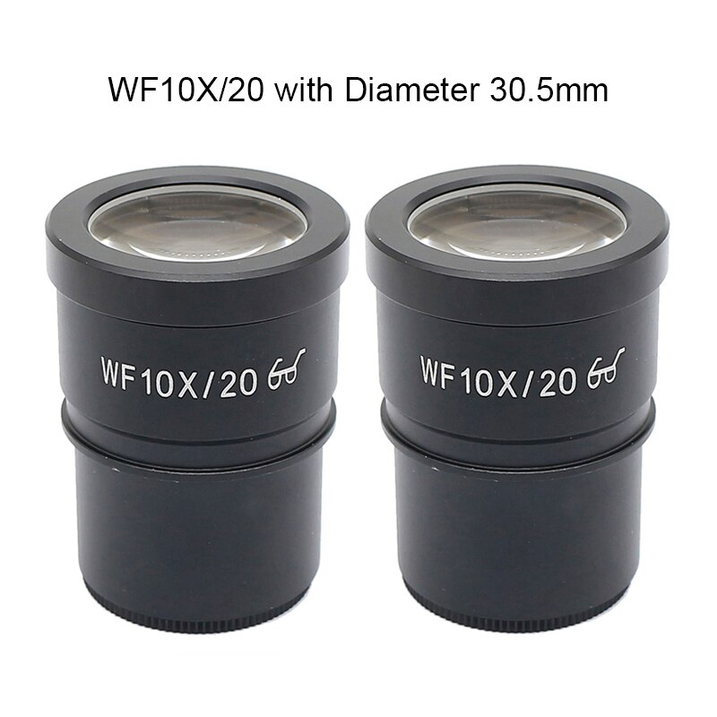 Lente Ocular WF10X de campo amplio, lente Ocular óptico de alto punto Ocular para microscopio estéreo, campo de visión de 20mm o 22mm, 10X, 1 par: WF10X-20 Dia 30.5mm