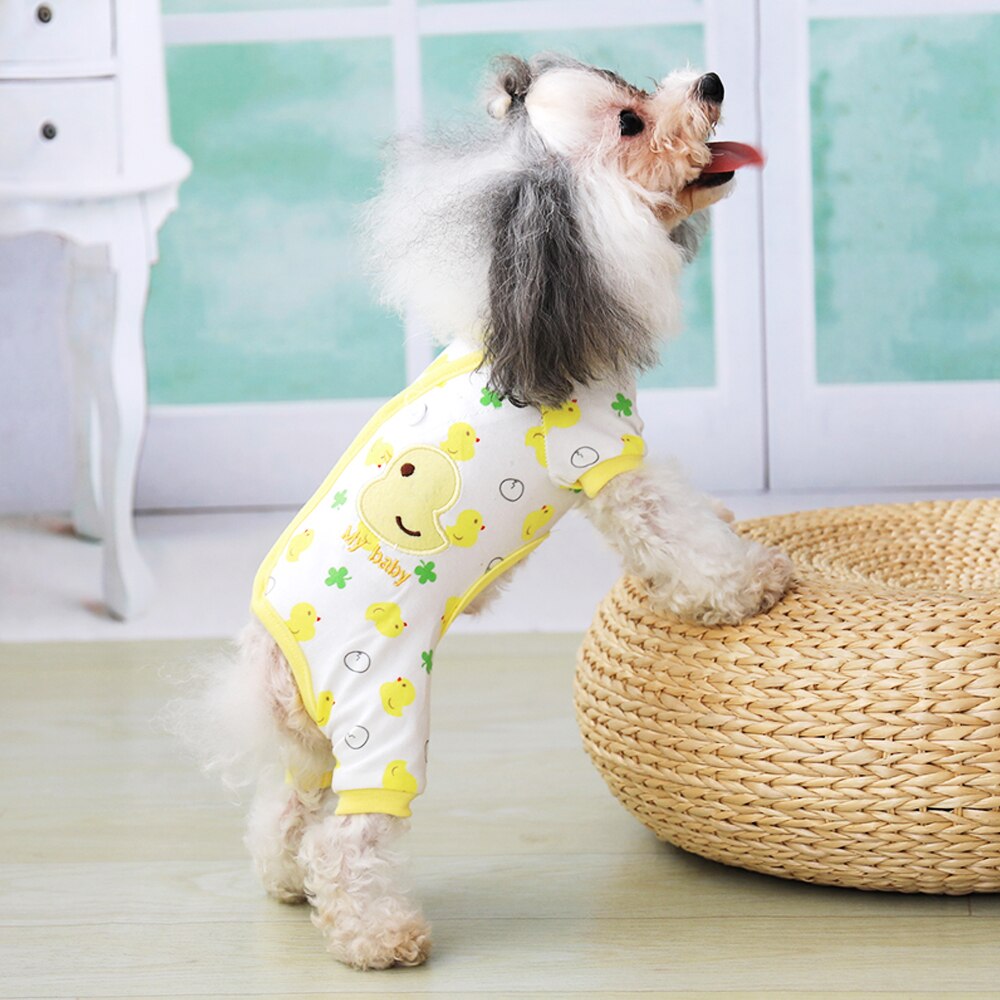 Cute Strawberry Yellow Duck Pattern Cotton Dog Pajamas Small Dogs Tshirt For Pet Dogs Cat Clothes Puppy Jumpsuit: 2 / L