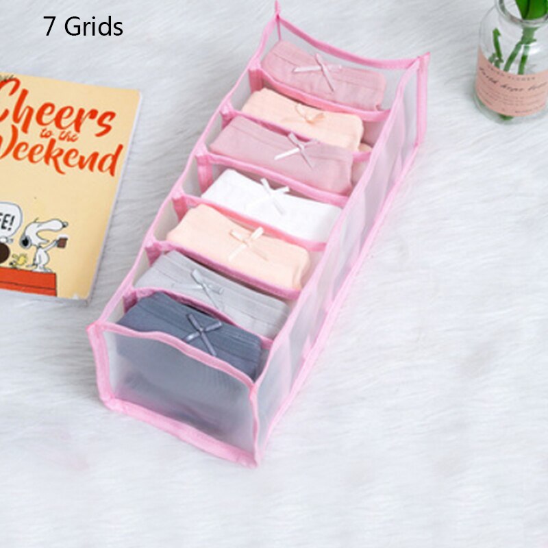 Dormitory Closet Organizer For Socks Home Separated Underwear Storage Box 6/7/11 Grids Bra Organizer Foldable Drawer Organizer: Pink-7 Grids