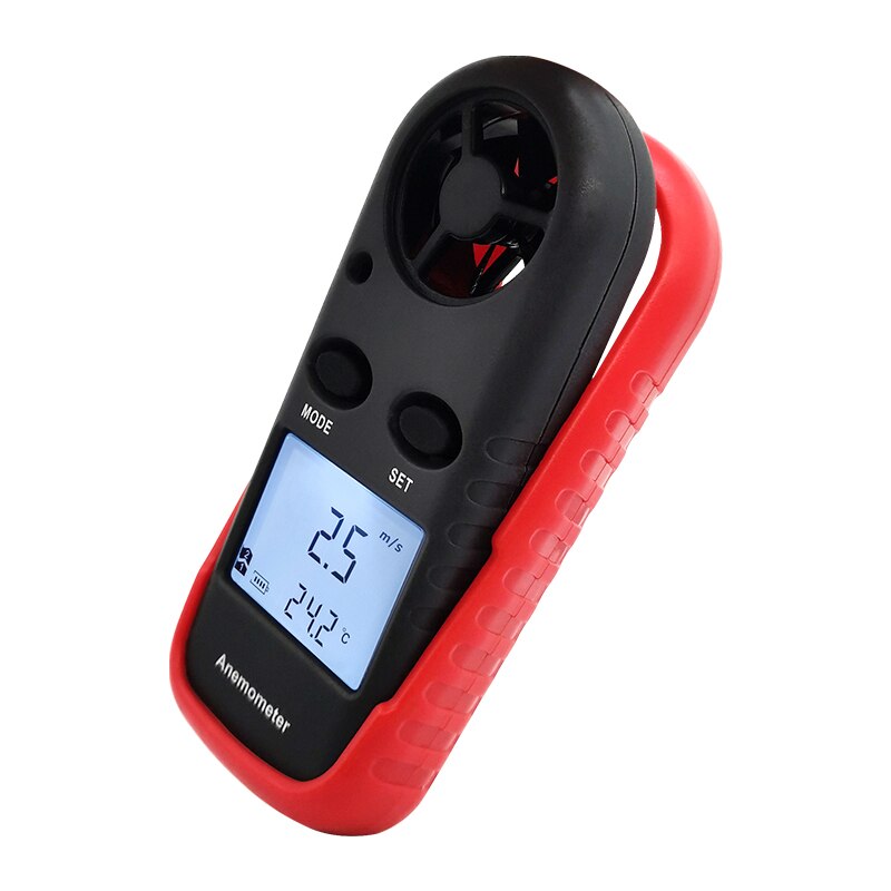 2-in-1 Mini Digital Anemometer Air Flow Windsurf Wind Speed Volume Measuring Meter Tester Wind Temperature Sensor Industrial: Red- No Box