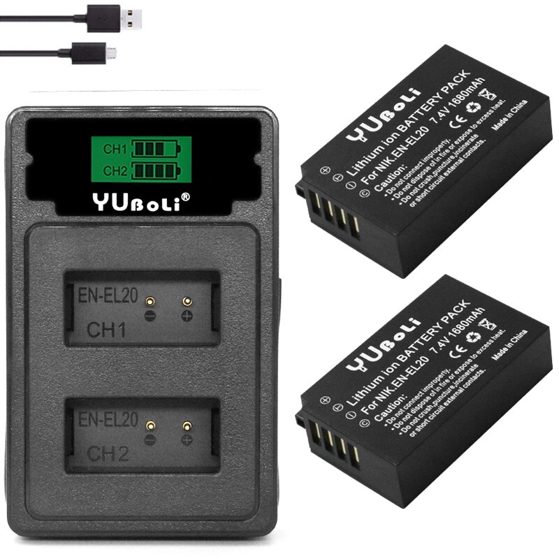 Batería EN-EL20 EN EL20a + cargador USB LED para Nikon Coolpix P1000 Nikon1 J1, J2, J3 Nikon1 AW1 ENEL20
