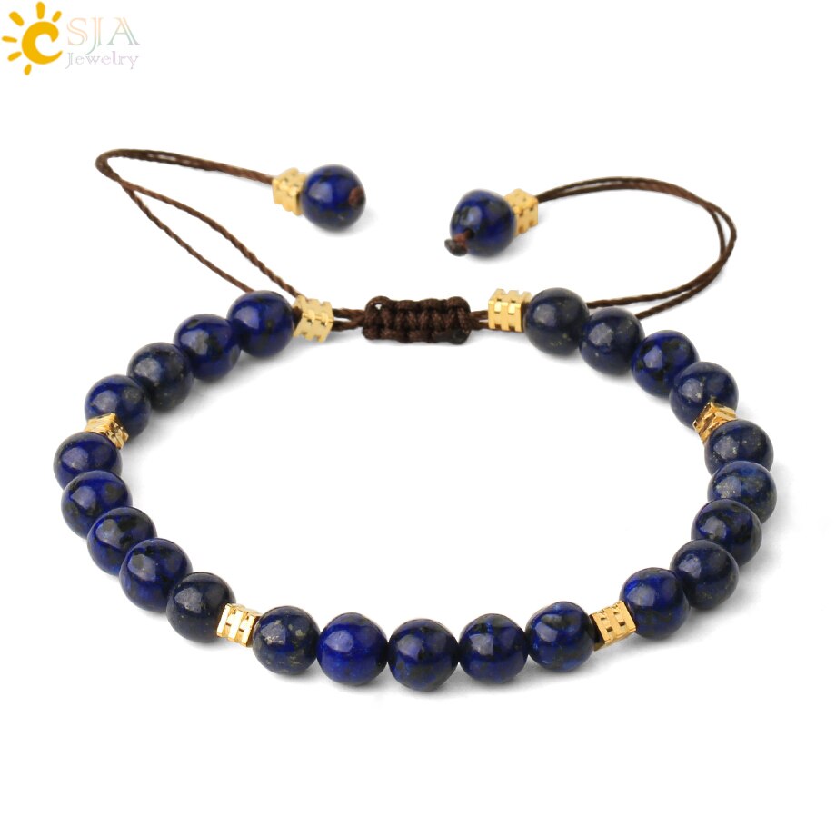 Csja 6Mm Natuursteen Strand Armbanden Paars Crystal Lapis Quartz Bead Gevlochten Touw Verstelbare Vrouwen Mannen Mode Armband G544: Lapis