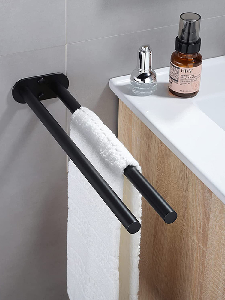 Toallero de baño, soporte de acero inoxidable, toallero doble negro de pared, barra de mano, colgador de toallas, soporte de escalera, accesorios de baño