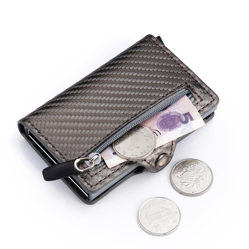 ZOVYVOL RFID Mannen Business Knop Portemonnee Mannelijke Portemonnee ID Houder met Rits Top Carbon Fiber Credit Card houder