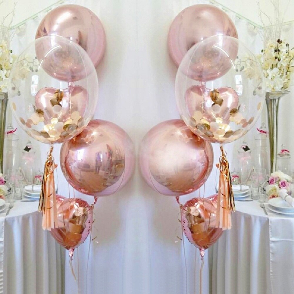 5 stk / parti 18 inchrose guld 4d og hjerteballoner boble med guldkonfetti bryllupsfødselsdag fest dekoration helium forsyninger