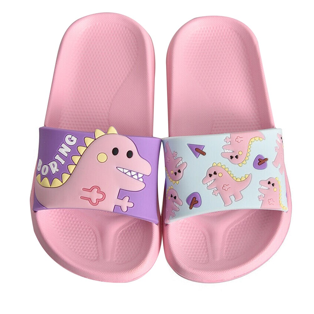Barnebad hjemme tøffel på tøfler dinosaur tegneserie tøfler sommer Strand badetøfler unisex uformelle flate sko  d30: Rosa / 17cm