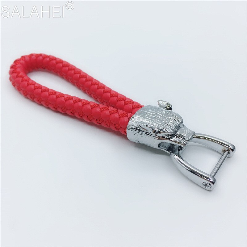 Animal Eagle Head Keychain Horsebuckle Leopard Head Metal Key Chain Luxury Car Keyring Hand Woven Jewelry: A-red