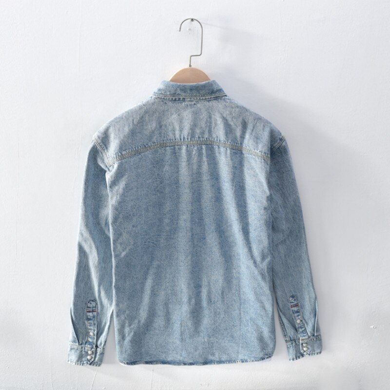 Mærke tøj mandlige mærke tøj slim fit afslappet ren bomuld cowboy langærmet skjorte/denim skjorter til mænd
