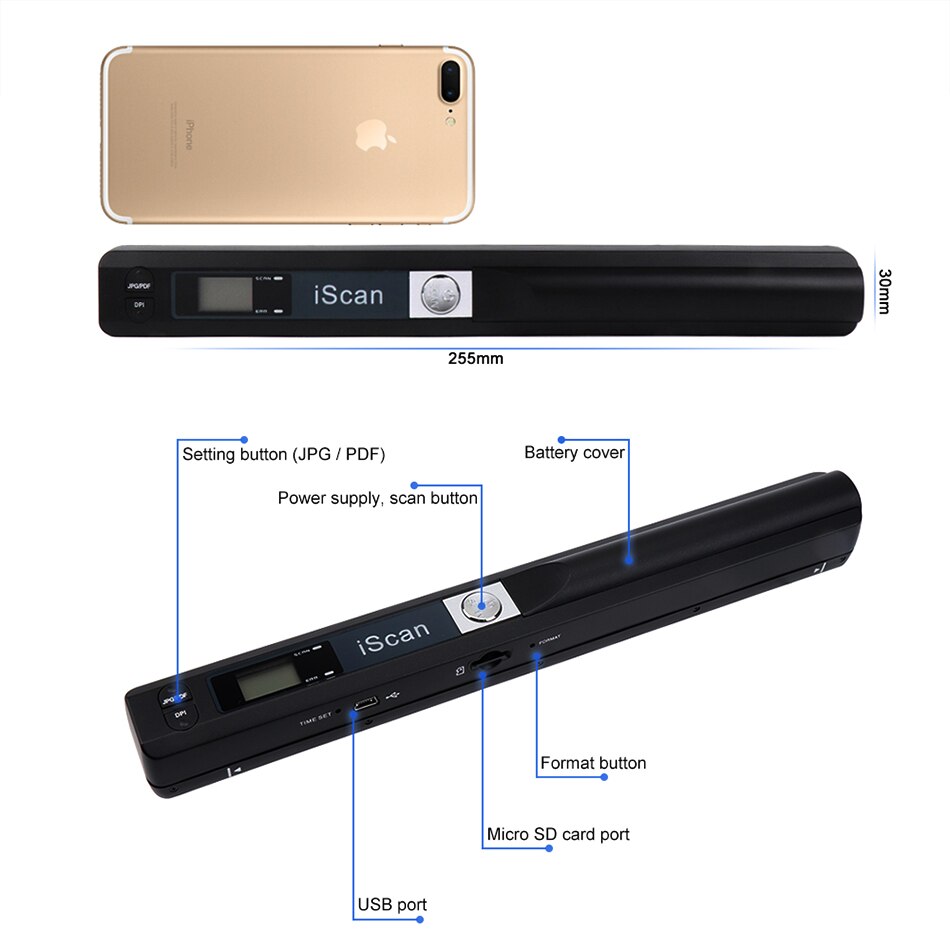 IScan Mini Portable 900DPI USB handheld Document A4 Boek Scanner JPG/PDF-Formaat Document A4 Afbeelding Iscan Scanner met LCD Display