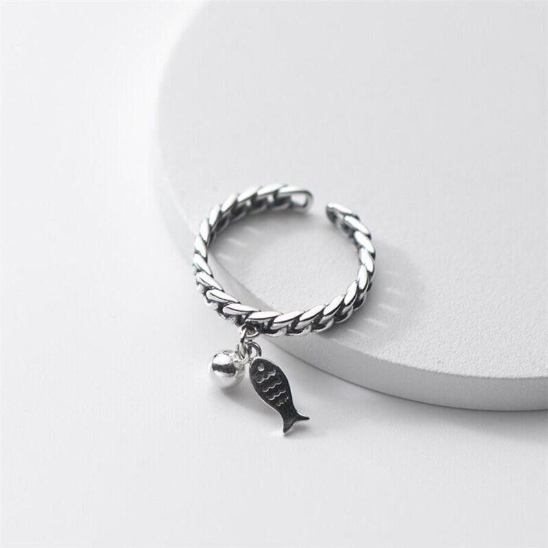 Aestethic Elegante Sieraden Leuke Retro Bel Vis 925 Sterling Zilver Vrouwelijke Resizable Opening Rings 983