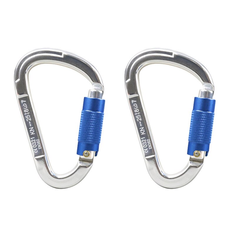 Mosquetón de aluminio con bloqueo automático, hebilla en forma de D para escalada en roca, Yoga, hamaca, Camping, senderismo, deportes al aire libre, 25KN: 2 pcs blue