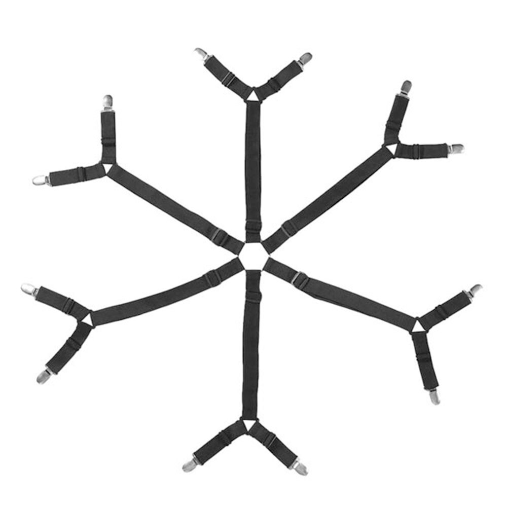 6-Sides Bed Sheet Clips Strong Grippers Fasteners Elastic For Sheet Holders Mattress Clips Straps Adjustable Clamps For Sheets: Black