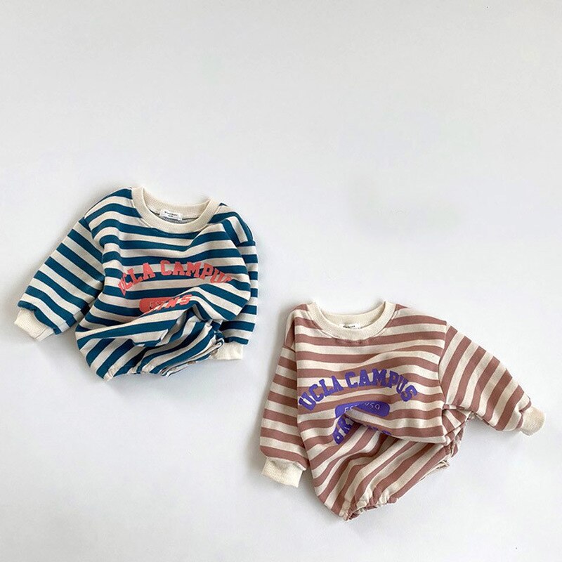 Outono bebê bodysuits manga longa casual roupas de bebê carta impressão infantil meninos macacões listrado meninas onesie