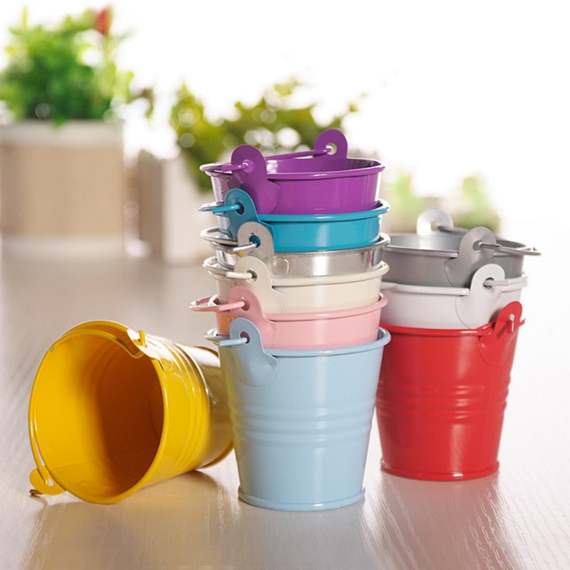 Mini cubos de lata cubos de hojalata de colores con asas maceta de plantas organizador de almacenamiento de escritorio decoración casa hogar