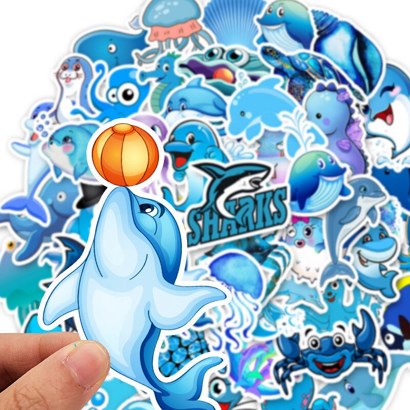 49pcs/lset Waterproof Cute Cartoon Ocean Animals Stickers vinyl refrigerator Suitcase Decoration For MacBook/HP Laptop Decals