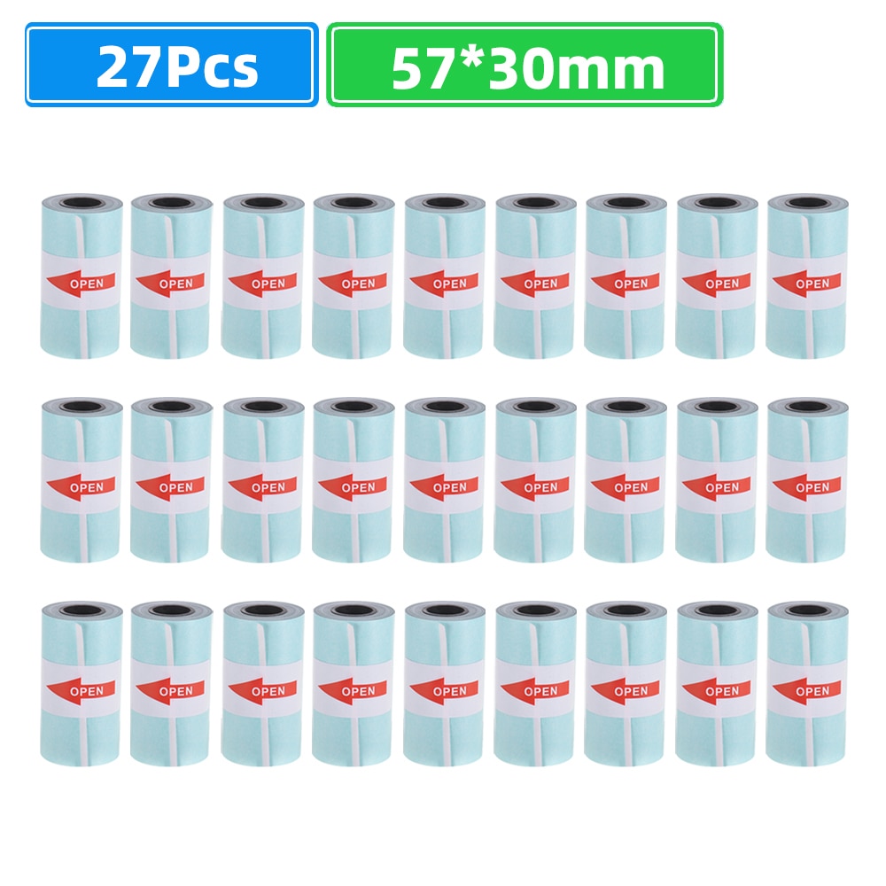 27 Rolls Printable Sticker Paper Roll Direct Thermal Paper Self-adhesive 57*30mm for PeriPage A6 Thermal Printer PAPERANG P1/P2