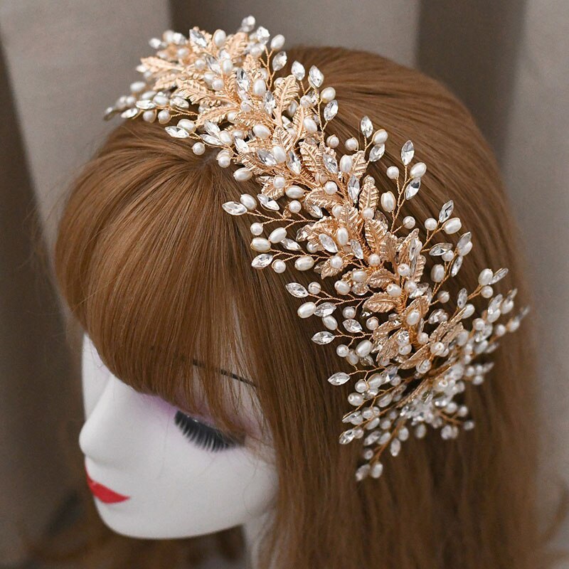 Slbridal luxo artesanal flexível strass cristais pérolas tiara casamento bandana nupcial coroa acessórios para o cabelo feminino jóias