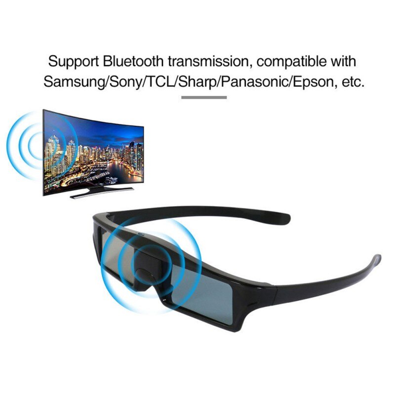 Zwart 3D Rf Bril Ultra-Clear Hd Oplaadbare Bluetooth Shutter Bril Voor Epson